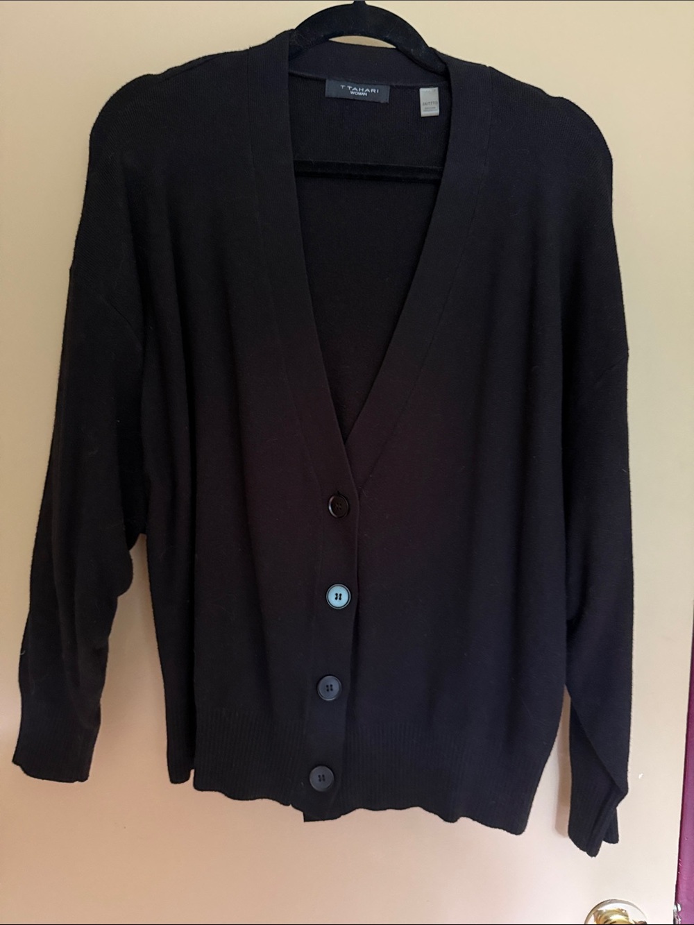Tahari Black V-Neck Button-Front Cardigan